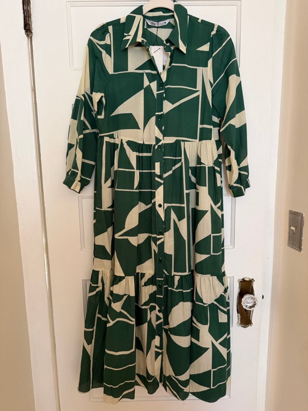 NWT Zara Green Printed Tiered Shirt Dress